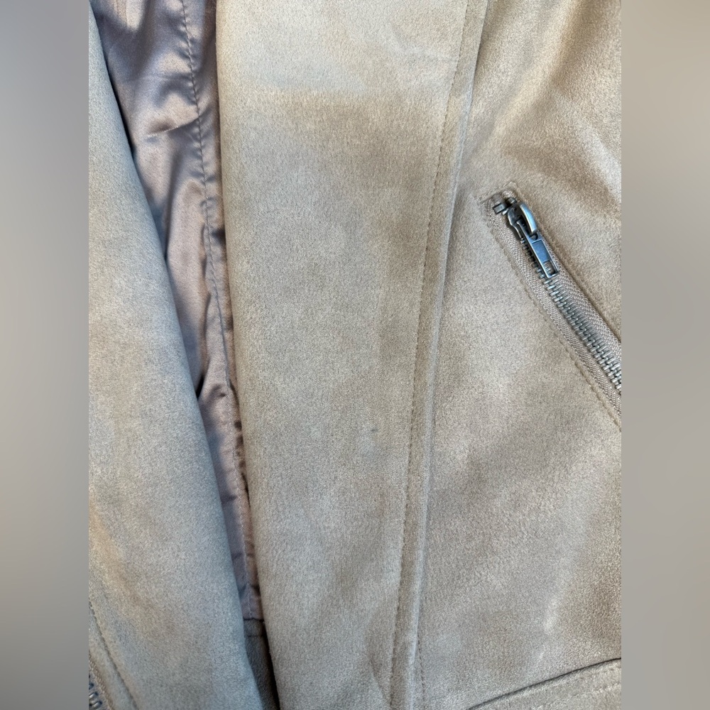 PHILOSOPHY Faux Leather/Suede Zip Up Moto Bomber Jacket Size XS in Taupe - Picture 8 of 15
